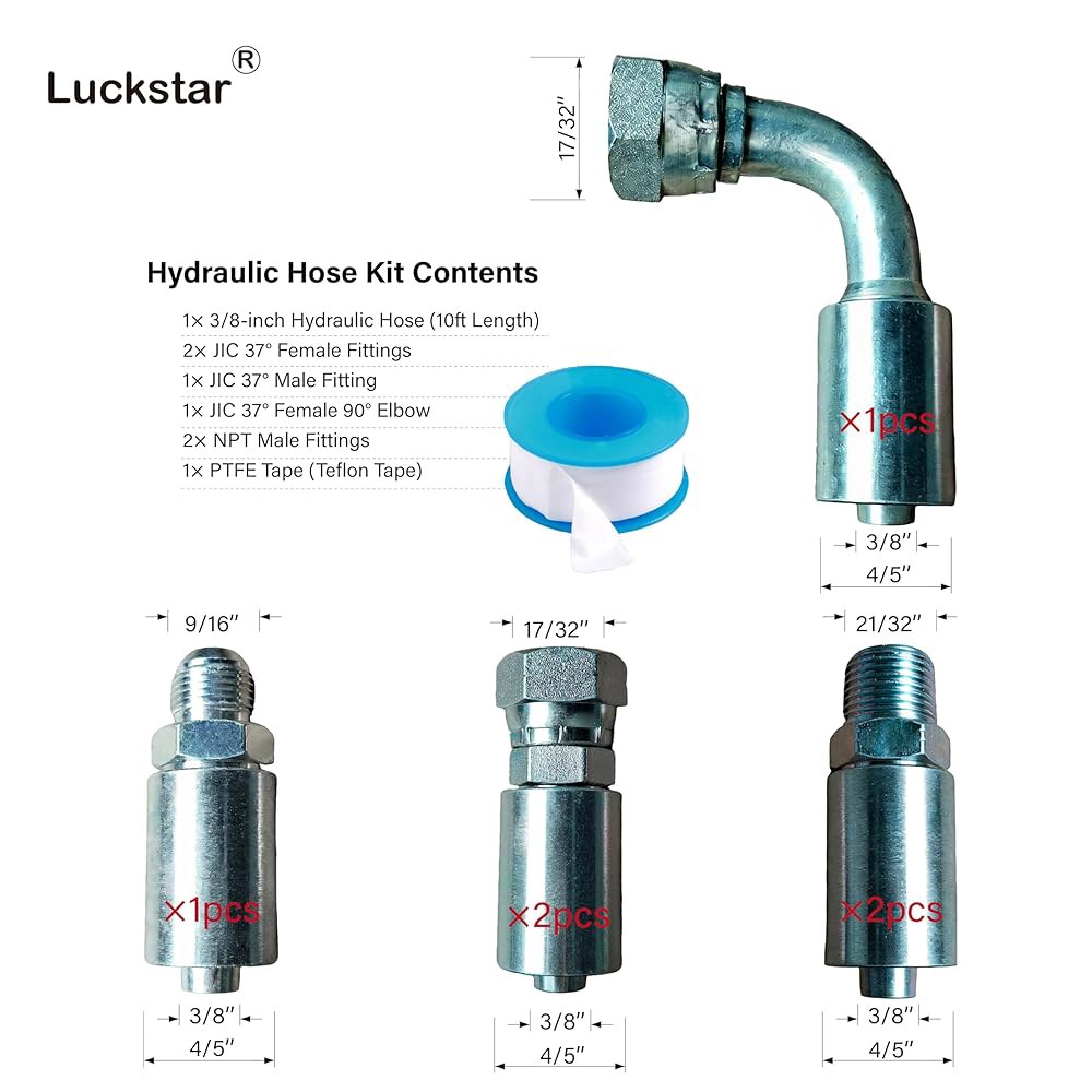 20피트 1/4인치 유압 호스(EN853 SAE 100R2AT -70MPA / 10150PSI, 2층 스틸 브레이드), 중장비 산업용 오일 호스 및 피팅 포함 - 상세 이미지 3