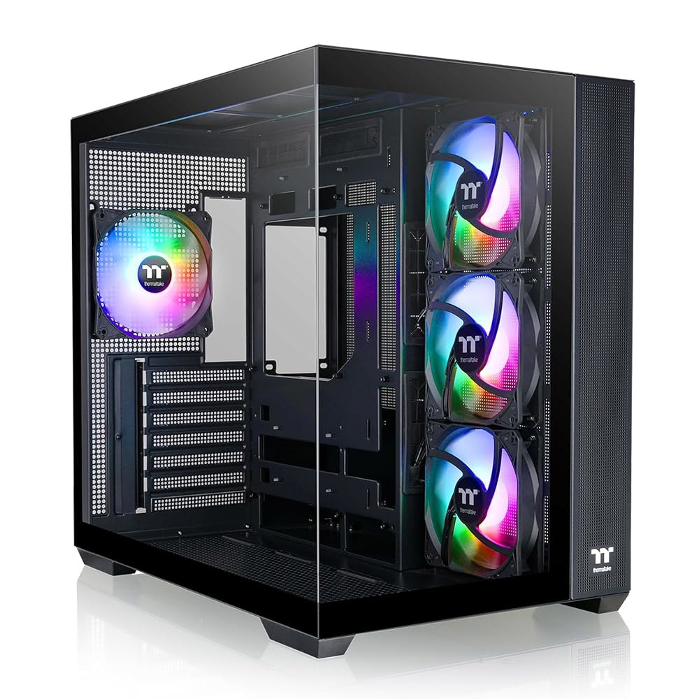 써멀테이크 뷰 380 TG ARGB 블랙 ATX 케이스, 4x120mm 팬 포함, 히든 커넥터 마더보드 지원, 전면 및 측면 듀얼 강화 유리 패널, CA-1Z2-00M1WN-00, - 상품 이미지