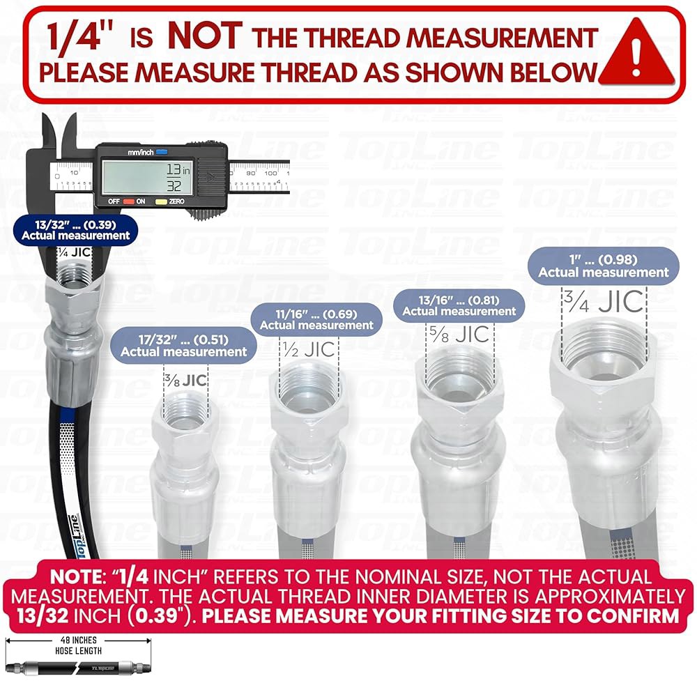 1/4인치 유압 호스 어셈블리(여성 JIC X 여성 10,150 psi (48인치) SAE 100 R2AT 2와이어 브레이드, 내유성 고무 튜브, 고장력 강철 강화 | 모델 HFR - 상세 이미지 2