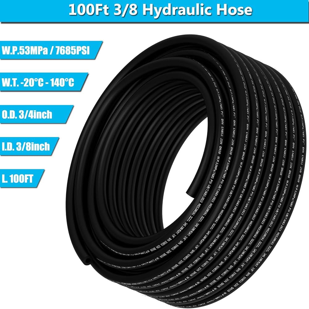 100피트 3/8인치 유압 호스, 24Pcs NPTF 수컷 및 JIC 37 암컷 90 팔꿈치 호스 피팅 W.P.53MPa / 7685PSI 30Ft 1/2 Hose - 상세 이미지 3