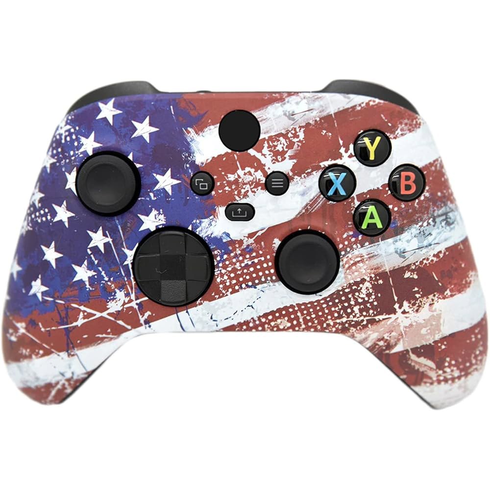 Xbox Series X /S & One(미국 국기)과 호환되는 ProControllers LLC 수작업 맞춤형 컨트롤러 8 Series X/S Blue & Purpl - 상품 이미지