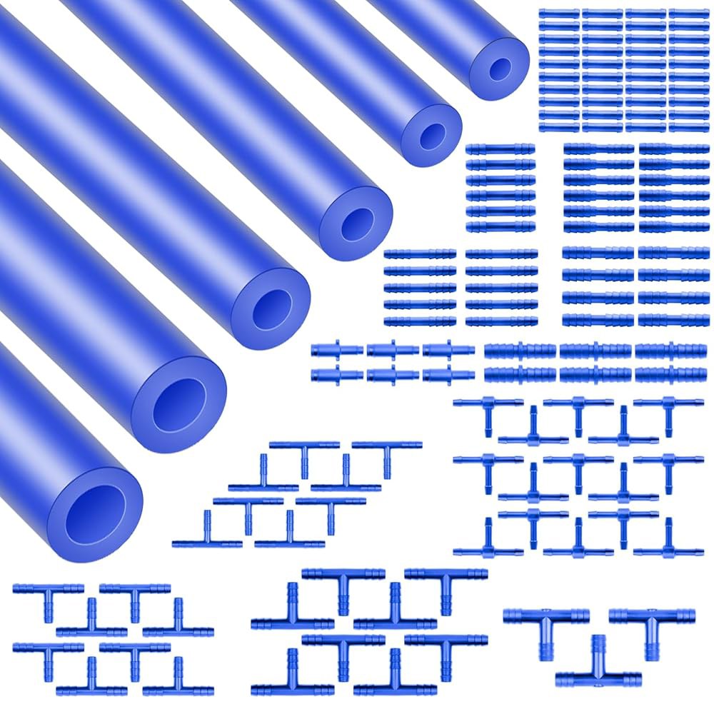 샤인유 진공 호스 자동차 키트 6PCS 5FT, 1/8 5/32 3/16 1/4 5/16 3/8 파란색 튜빙, 색상이 일치하는 커넥터 128PCS, 고성능 130PSI 실리콘 라인 - 상품 이미지