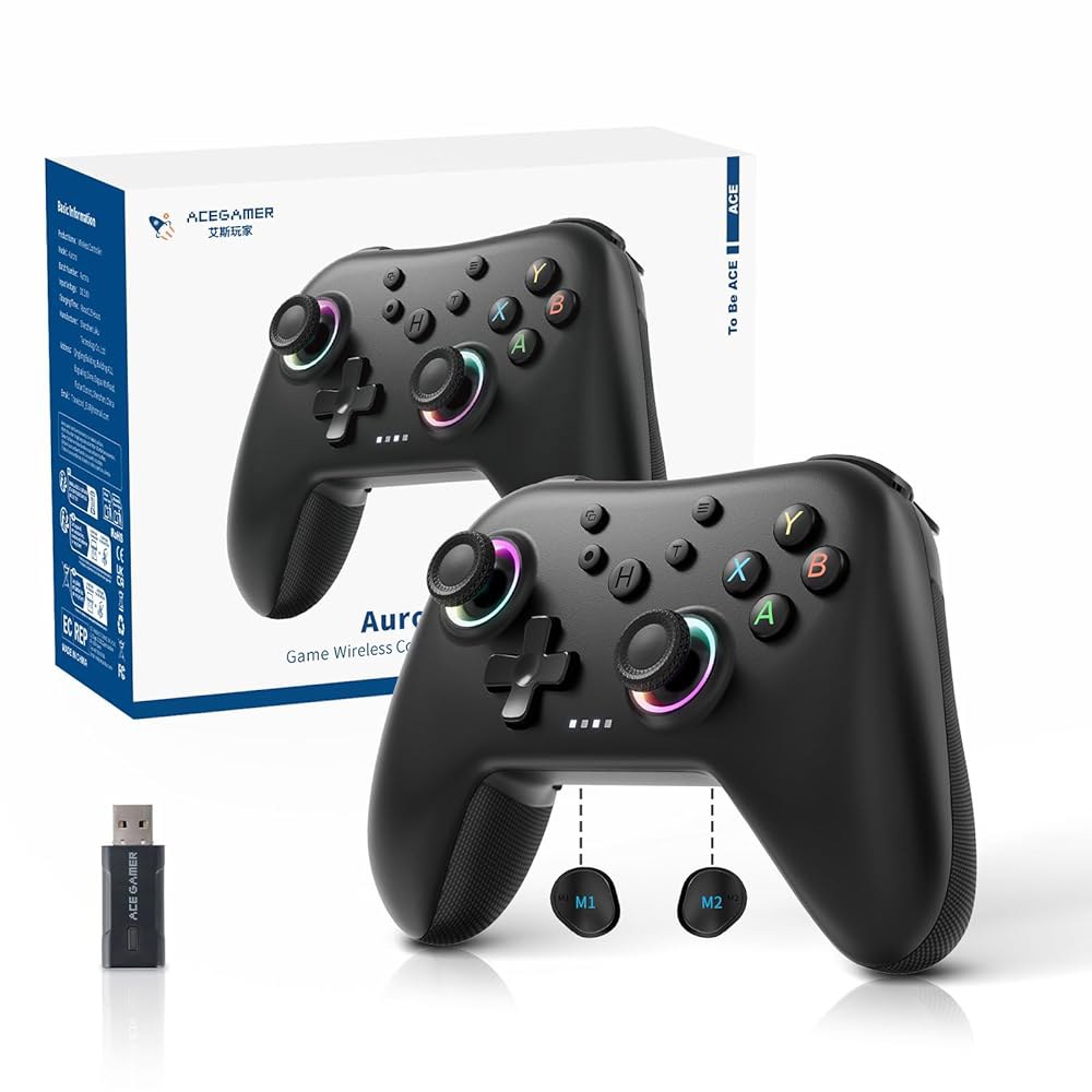 AceGamer Aurora II 2.4G PC용 무선 블루투스 컨트롤러 /Android /Switch /iOS 2 /Steam 데크(로터리 모터 포함), RGB 홀 효과 조이스틱 - 상품 이미지