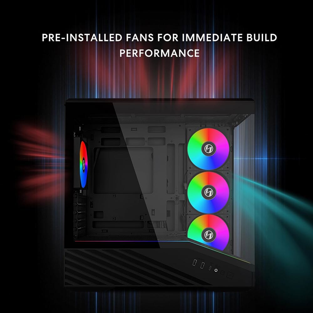 리안 리 벡터 V100 미니 마이크로 폼 팩터 컴팩트 PC 케이스, 사전 설치, 4 x 120mm ARGB PWM 팬, 강화 유리, 서포트 백셋-커넥트 마이크로-ATX, 415mm - 상세 이미지 3