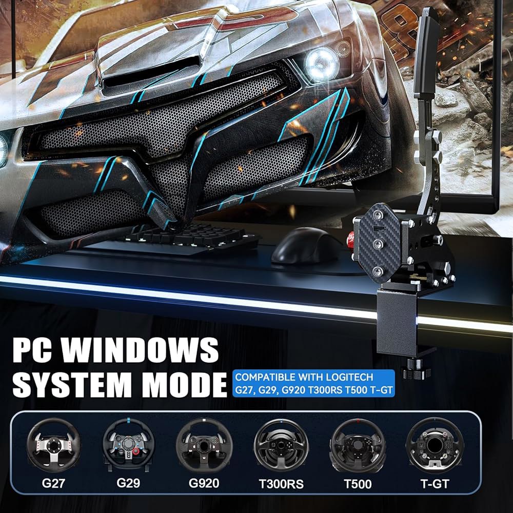 PC 심 레이싱 게임용 아이키 USB 핸드브레이크 클램프 G25 G27 G29 T500 FANATECOSW 더트 랠리 윈도우(블랙, XBOX) WithClamp T1 Blue - 상세 이미지 2