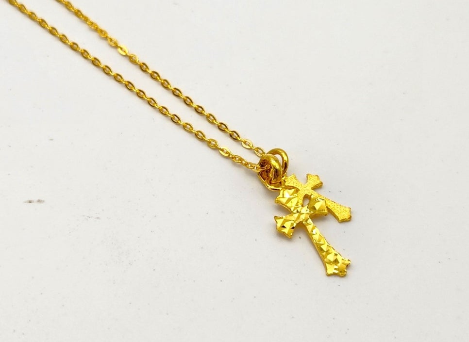 24K 순금 3.75g(1) 더블 십자가 컷팅 목걸이(18K 연결고리 장식) 이미지 8