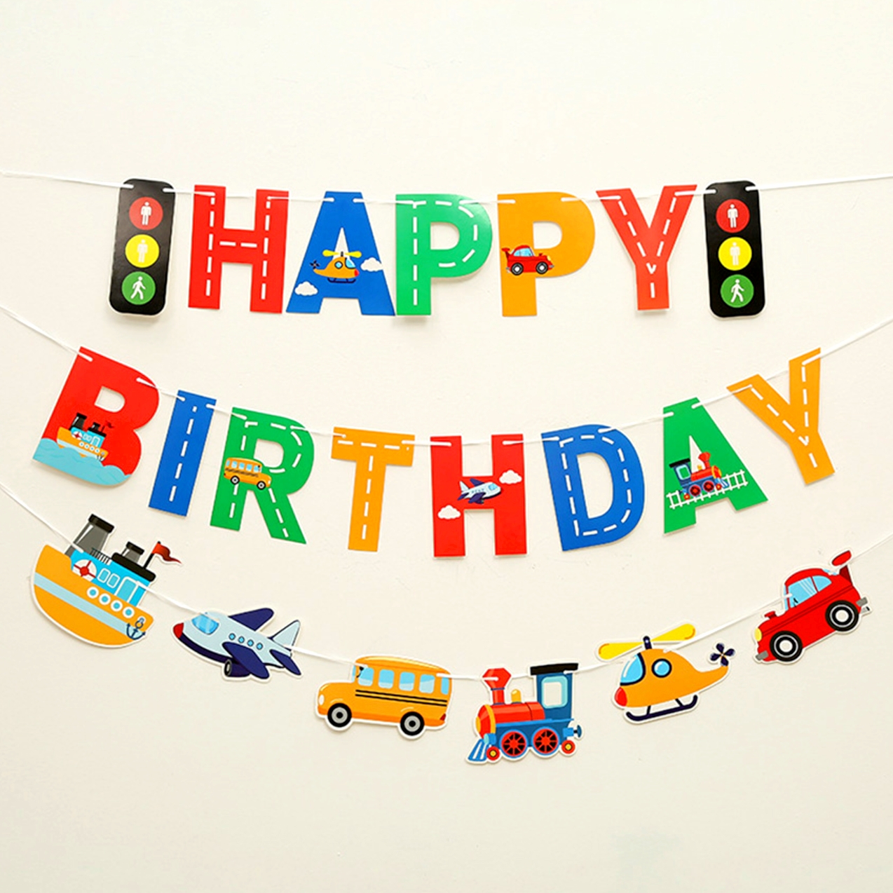 남자아이생일파티장식 생일가랜드 교통수단그림종이가랜드 탈것가랜드 - 상품 이미지