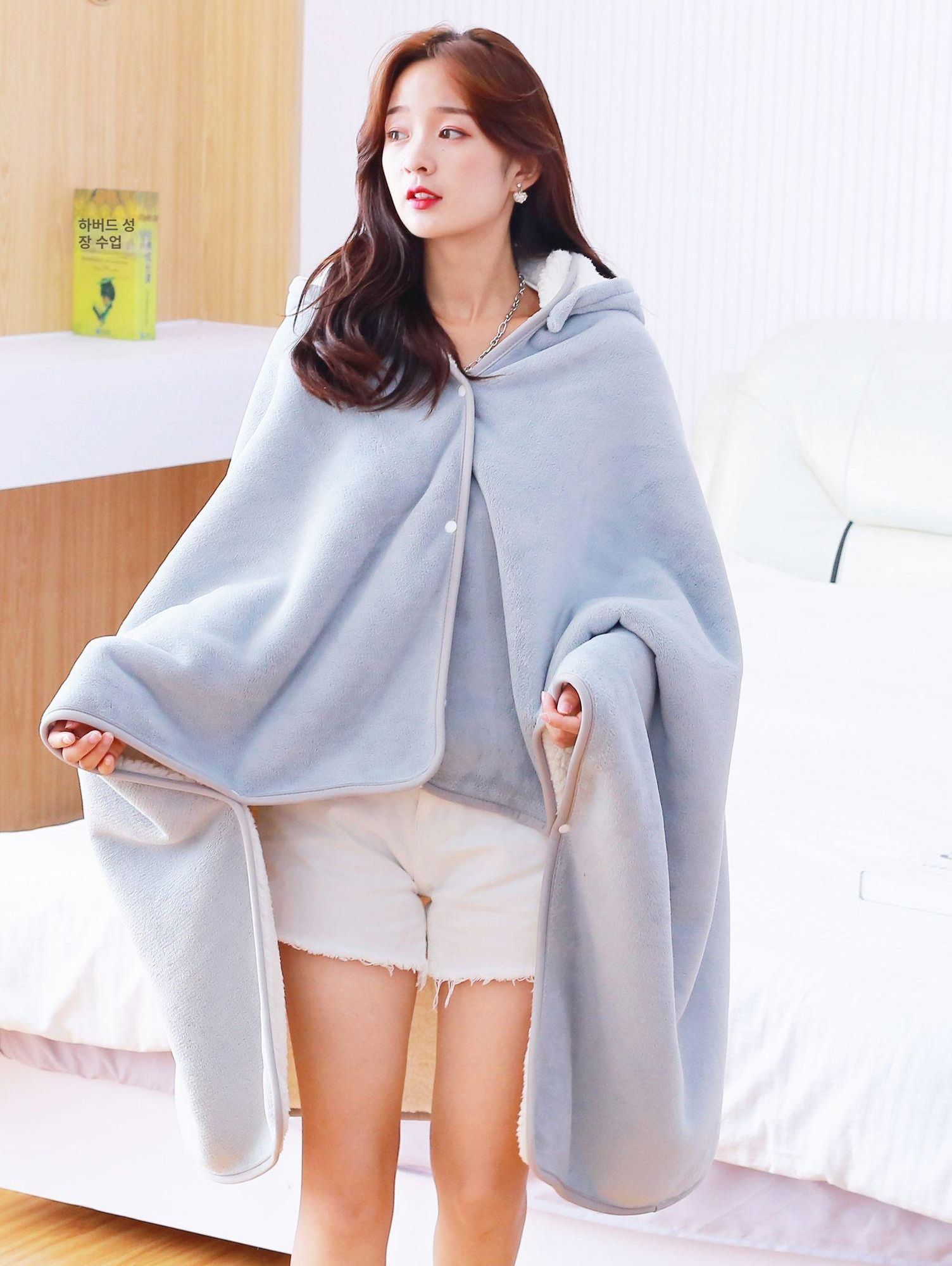 후드 담요 입는 망토 사무실 어깨 블랭킷 학생 겨울 모자 - 상품 이미지