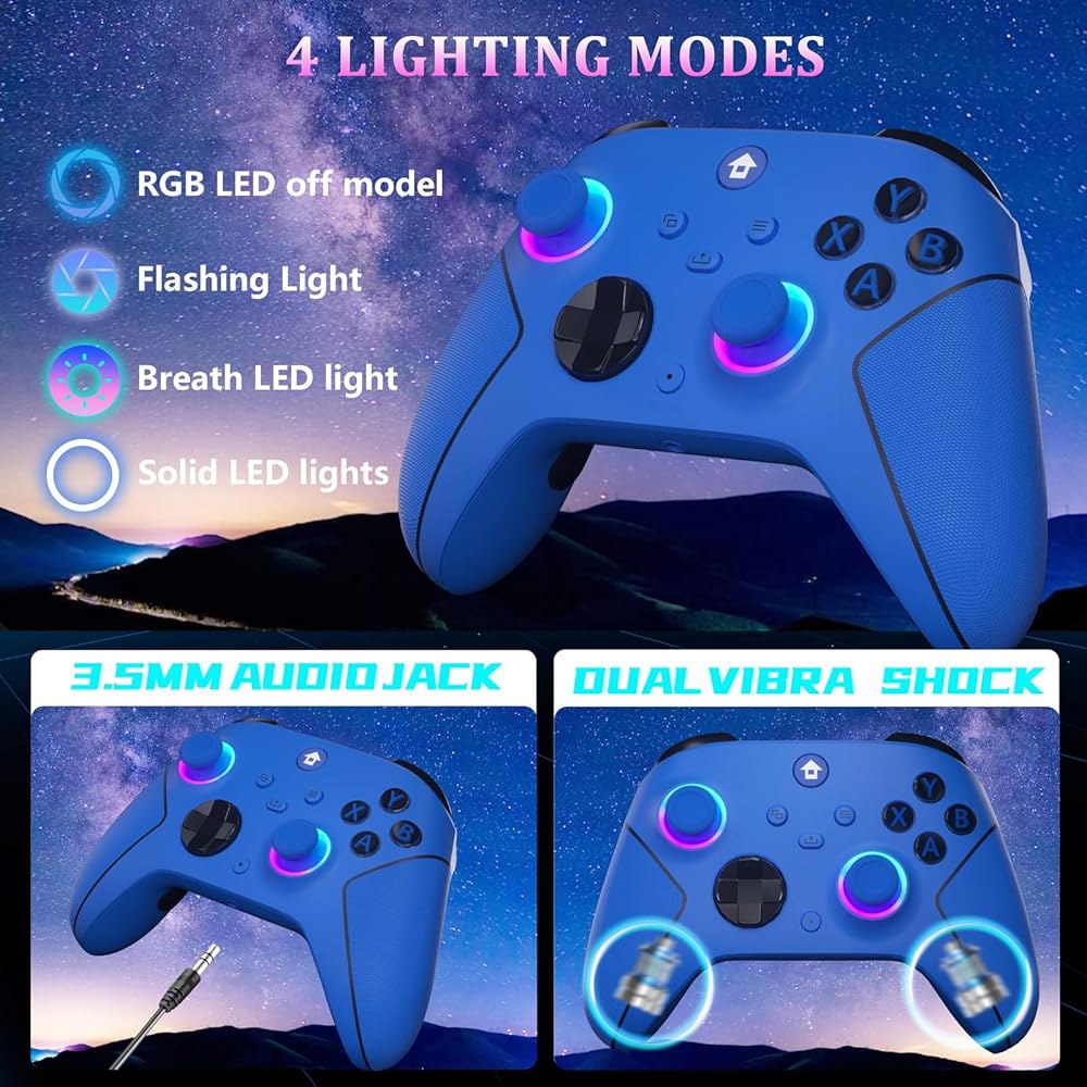 유유 무선 2.4GHz 컨트롤러, Xbox 컨트롤러용 7가지 색상 RGB 조명, One Series X|S, 콘솔, Steam PC Windows, 1000mAh 배터리 / 듀얼 - 상세 이미지 2