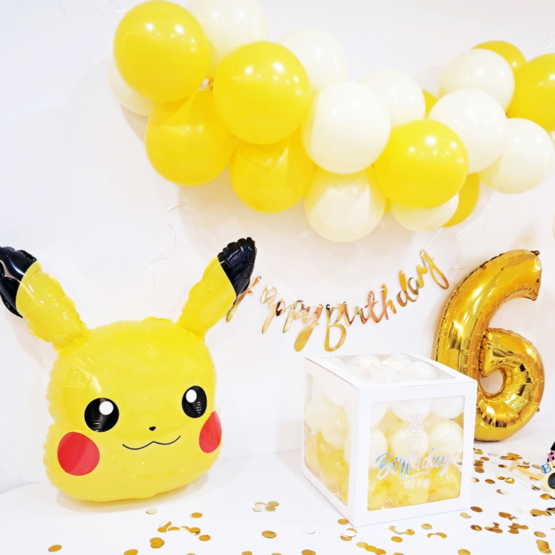 노란색생일파티캐릭터풍선 흰색어린이날생일풍선 학원장식이벤트장식 6살생일 - 상품 이미지