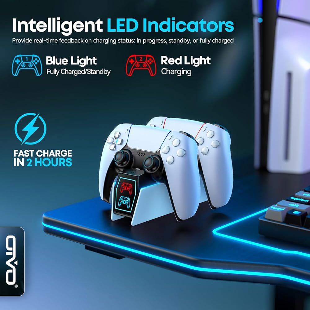 고속 충전 AC 어댑터가 장착된 OIVO PS5 컨트롤러 충전기, PlayStation 5용 스테이션 스탠드, PS 5 액세서리 키트용 도킹 교체 Black - 상세 이미지 2