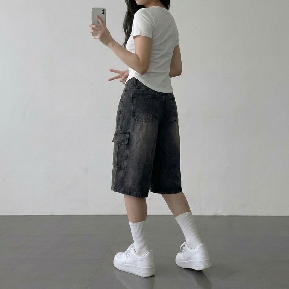 버뮤다청반바지 데님버뮤다팬츠 7부청바지 밴딩청반바지 이미지 4