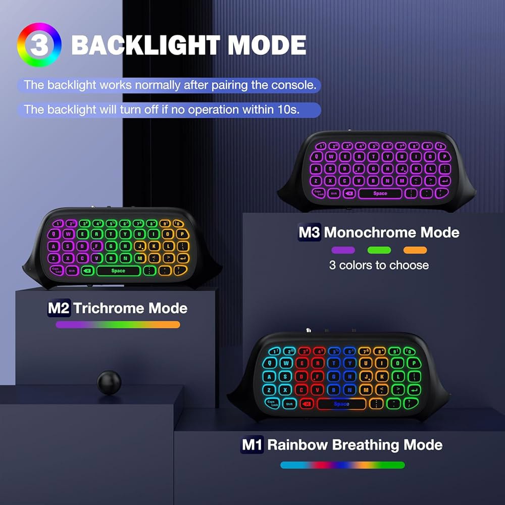 Xbox One 컨트롤러용 MoKo RGB 백라이트 키보드, Series X/S, 무선 채팅패드 키패드, 2.4G 리시버, S/Elite용 액세서리 Colorful - 상세 이미지 3