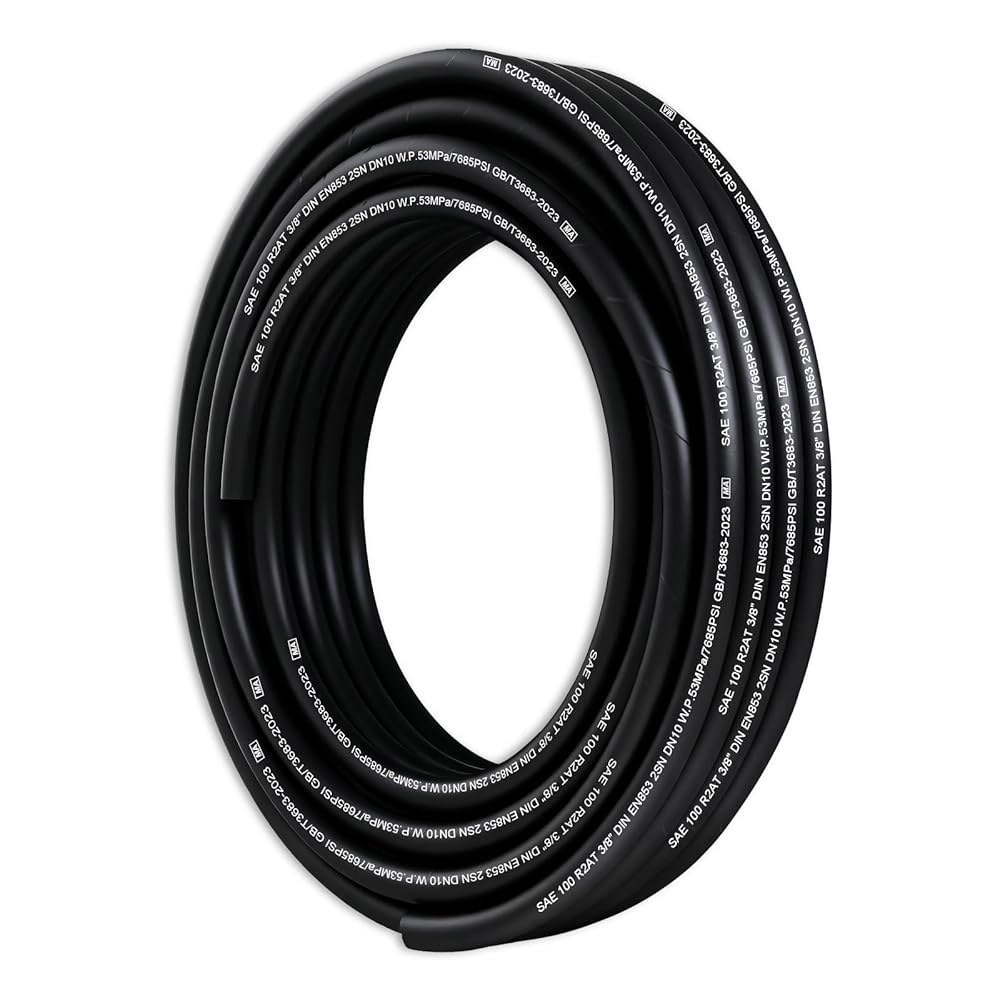 50피트 3/8인치 유압 호스, 4780Psi 코일형 라인, 2개의 고장력 강철 와이어 브레이드, 고무 플렉시블 오일 호스 -20 C ~ 140 50Ft X 1/4 - 상품 이미지