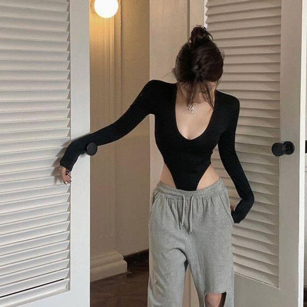 여자 바디프로필 의상 슬림 바프의상 티셔츠 하이레그 컨셉 긴팔 바디수트 심플 바디슈트 - 상세 이미지 5