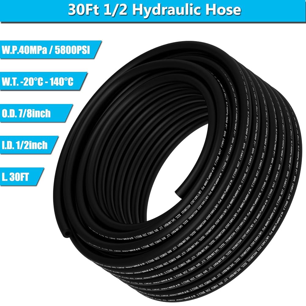 30피트 1/2 유압 호스, 12Pcs 1/2인치 NPTF 수컷 및 JIC 37 암컷 90 팔꿈치 호스 피팅 W.P.40MPa / 5800PSI 30Ft 1/2 Hose - 상세 이미지 3