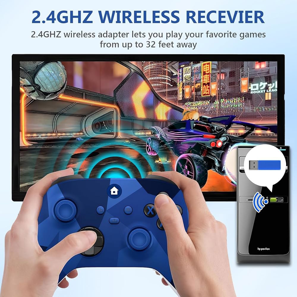 Xnmbbyzl Xbox One 컨트롤러, /One X Series /S /PC 및 3.5mm 오디오 잭, 2.4GHz 무선 어댑터 Camo Blue와 호환되는 컨트롤러 - 상세 이미지 3