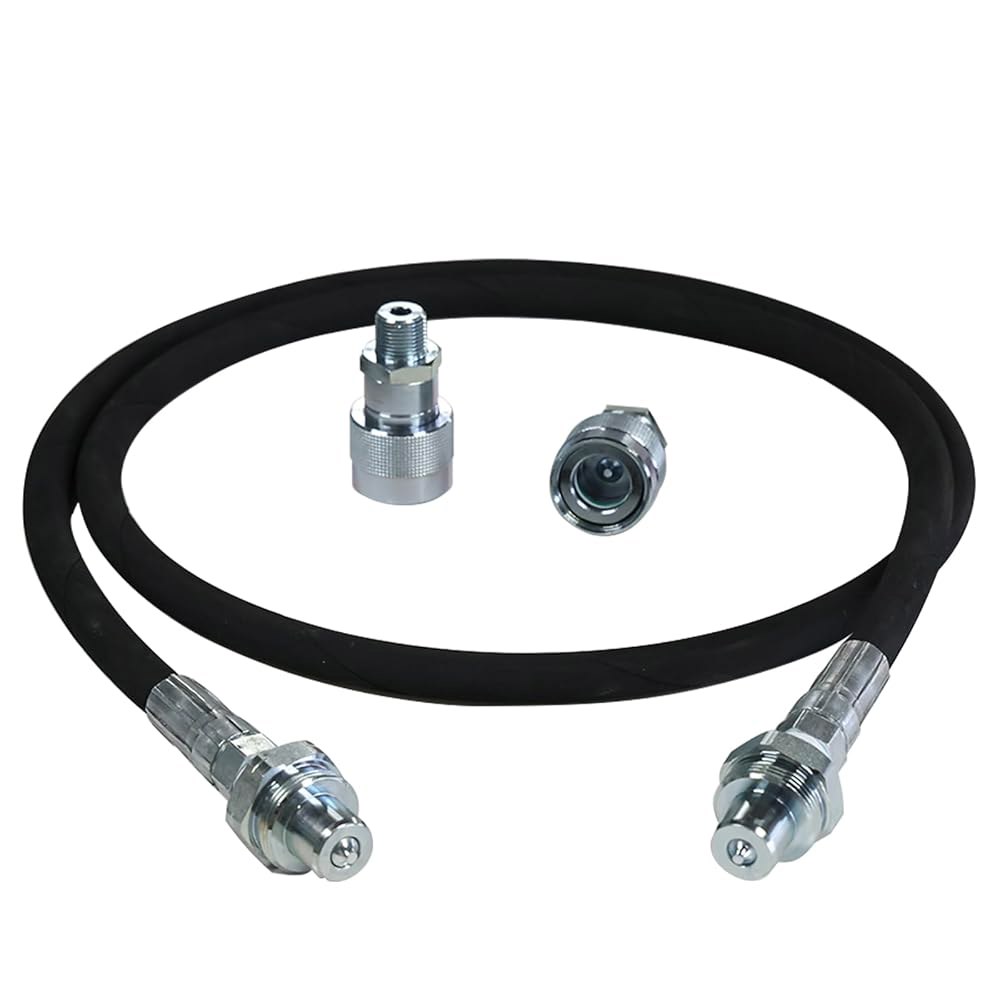 5.9피트 유압 호스, 10000PSI 작동 압력, 2개의 고장력 강철 와이어 브레이드, NPT 3/8인치 퀵 커넥트 커플러, 고무 플렉시블 오일 호스 -40 ~ 248 - 상품 이미지