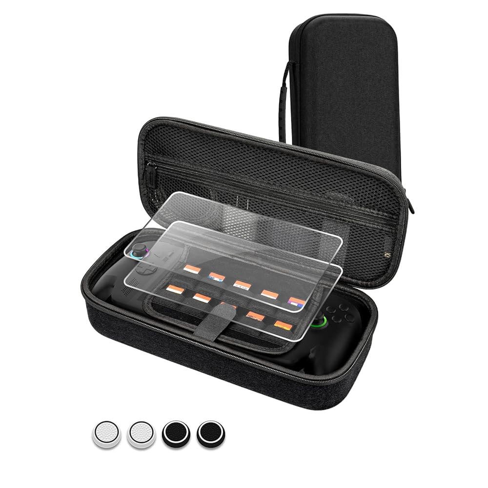ROG Xbox Allie & X 2025용 도크텍 휴대용 케이스, 화면 보호기 2개, 엄지 그립 캡 4개, SD 카드 슬롯 10개, 여행용 보관 가방 및 게임 콘솔 액세서리 포함 - 상품 이미지
