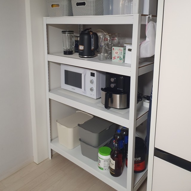 4단 주방수납장 700 400 1650 mm 정수기 선반 거치대 가로 깊이 폭 너비 세로 넓이 높이 70 40 165 cm 부엌 탕비실 미니 냉장고 냉장고장 팬트리장 그릇장 조립 - 상세 이미지 3