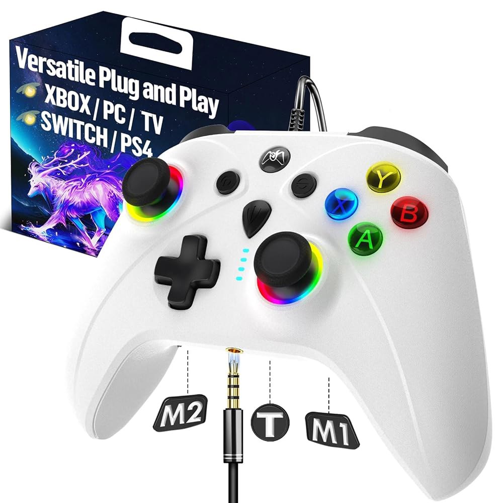 UGAME Xbox Series X S One PC PS4 스위치용 유선 컨트롤러, 1000Hz 폴링 속도 드 트 스틱 없음 게임 컨트롤 커스텀 패들 터보 리모컨, RGB 라이트 - 상품 이미지