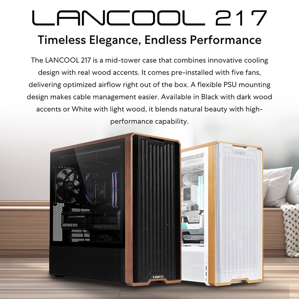리안 리 란쿨 217 정품 호두나무 컴퓨터 케이스, 미드 타워 ATX PC 5개의 PWM 팬 2x170mm, 2x120mm 및 1x140mm, 유연한 PSU 케이블 설치 - 블랙( - 상세 이미지 2