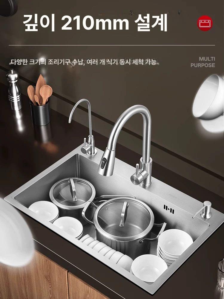 개수대 싱크볼 스테인레스 나노코팅 슬롯 사각 엠보 스테인리스 세면대 대형 리폼 세트 교체 - 상세 이미지 4