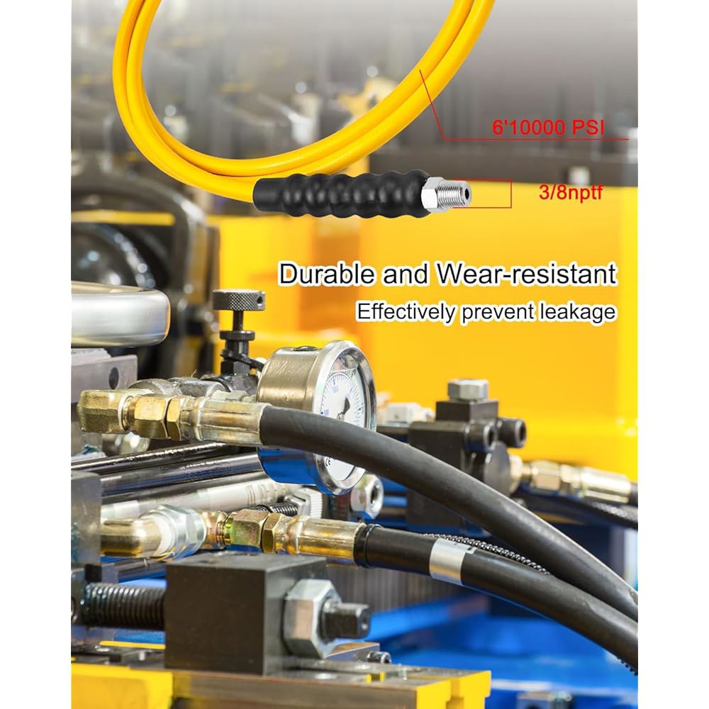 6피트 10000psi 고압 유압 호스 CH-604 커플러 3/8인치 NPT 나사산, 1/4인치 ID x 나사산 어셈블리 노란색 6FT Black - 상세 이미지 3