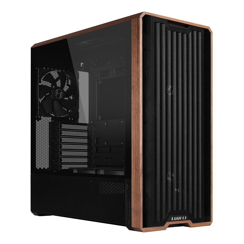 리안 리 란쿨 217 정품 호두나무 컴퓨터 케이스, 미드 타워 ATX PC 5개의 PWM 팬 2x170mm, 2x120mm 및 1x140mm, 유연한 PSU 케이블 설치 - 블랙( - 상품 이미지