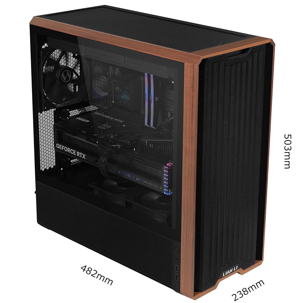 리안 리 란쿨 217 정품 호두나무 컴퓨터 케이스, 미드 타워 ATX PC 5개의 PWM 팬 2x170mm, 2x120mm 및 1x140mm, 유연한 PSU 케이블 설치 - 블랙( - 상세 이미지 3
