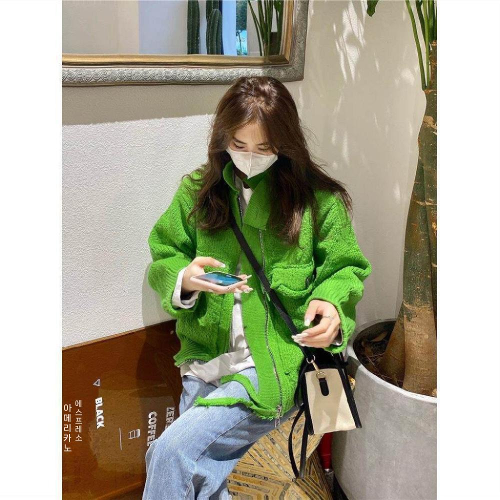 니트가디건 여성용 기본 집업 긴팔 허리길이 가을 루즈핏 간절기 단추 아우터 브이넥 자켓 - 상품 이미지