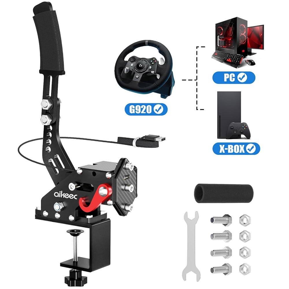 PC 심 레이싱 게임용 아이키 USB 핸드브레이크 클램프 G25 G27 G29 T500 FANATECOSW 더트 랠리 윈도우(블랙, XBOX) WithClamp T1 Blue - 상품 이미지