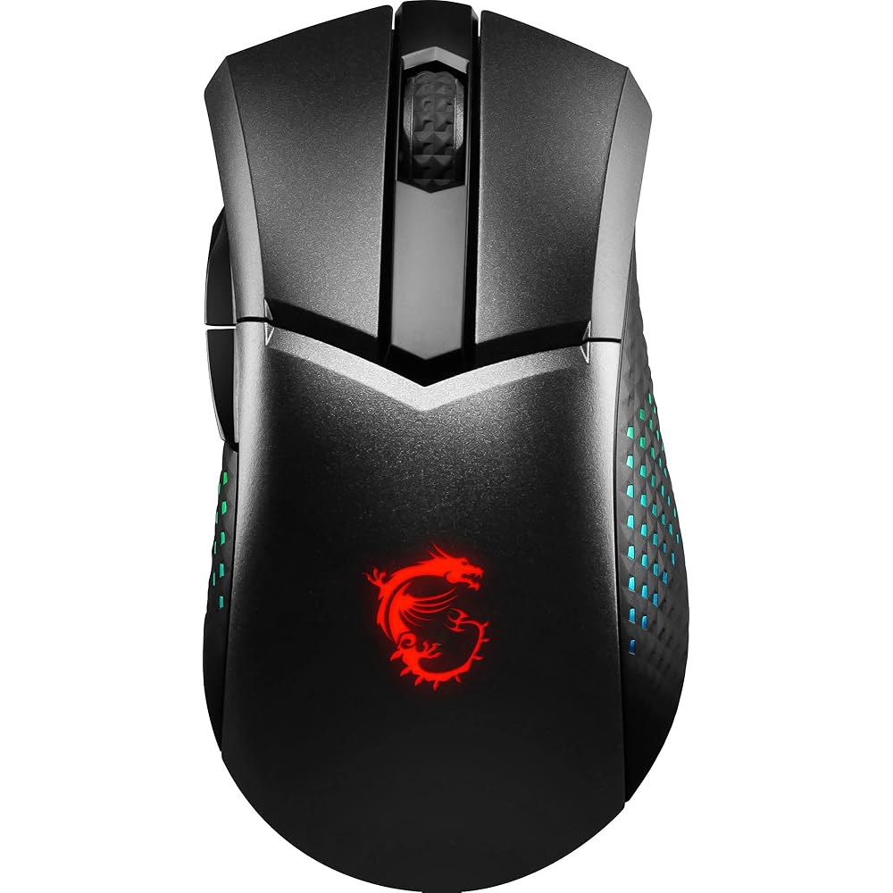 MSI 클러치 GM51 경량 무선 게이밍 마우스 및 충전 도크, 26K DPI 광학 센서, 2.4G 블루투스, 60M 오므론 스위치, 고속 충전, 150시간 배터리, RGB, 5개 - 상품 이미지