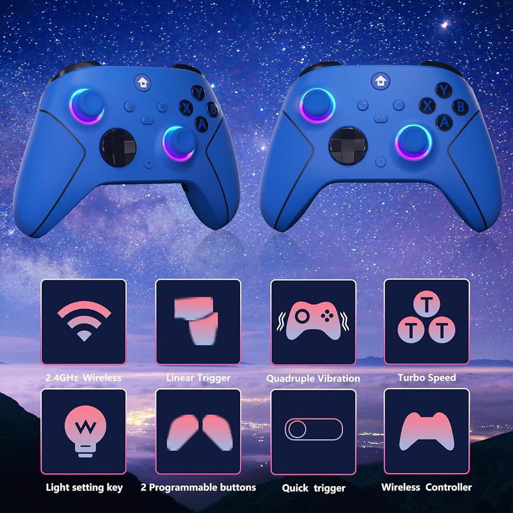 유유 무선 2.4GHz 컨트롤러, Xbox 컨트롤러용 7가지 색상 RGB 조명, One Series X|S, 콘솔, Steam PC Windows, 1000mAh 배터리 / 듀얼 - 상세 이미지 3