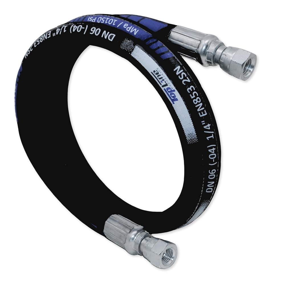 1/4인치 유압 호스 어셈블리(여성 JIC X 여성 10,150 psi (48인치) SAE 100 R2AT 2와이어 브레이드, 내유성 고무 튜브, 고장력 강철 강화 | 모델 HFR - 상품 이미지