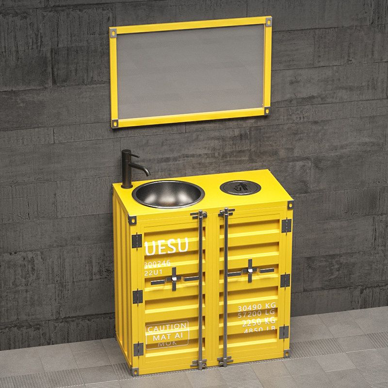 철제 세면대 레트로 펜션 카페 빈티지 하부장 일체형 오렌지레드 세면기 - 상세 이미지 4