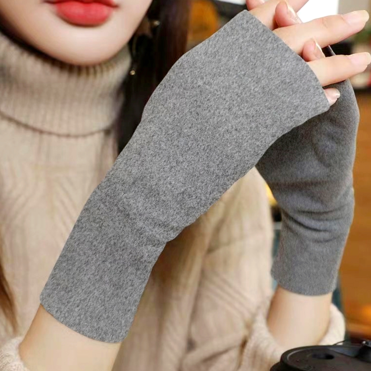 손등보호여자반장갑 손가락오픈핸드워머 보온기모반장갑 5컬러 - 상품 이미지