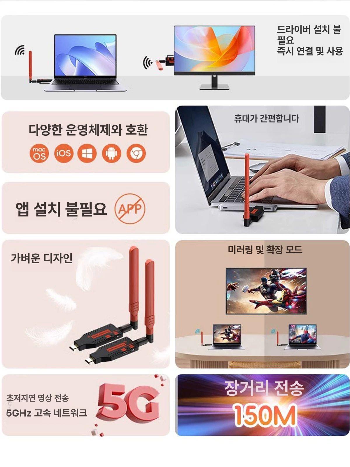 무선 송수신기 hdmi 익스텐더 연장기 화면 전송기 영상 프로젝터 회의 송신기 전송 최대 - 상세 이미지 5