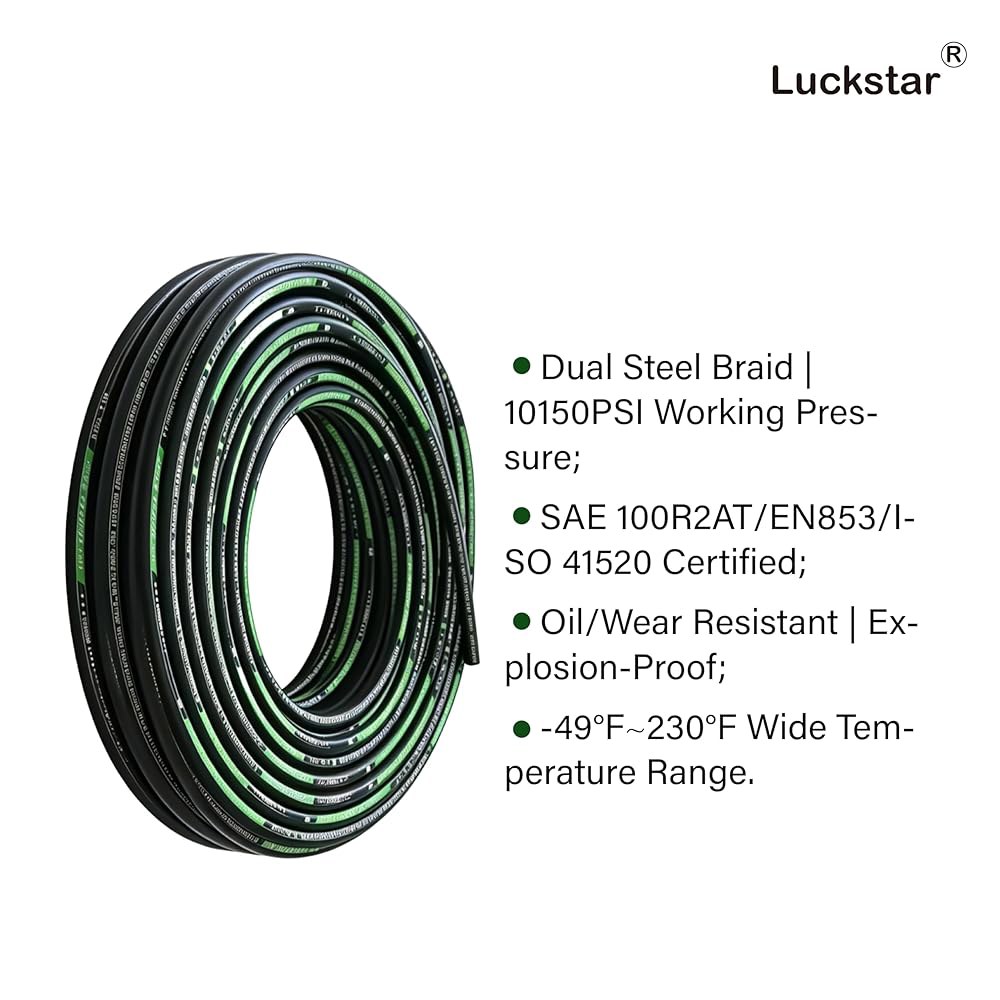 20피트 1/4인치 유압 호스(EN853 SAE 100R2AT -70MPA / 10150PSI, 2층 스틸 브레이드), 중장비 산업용 오일 호스 및 피팅 포함 - 상세 이미지 2