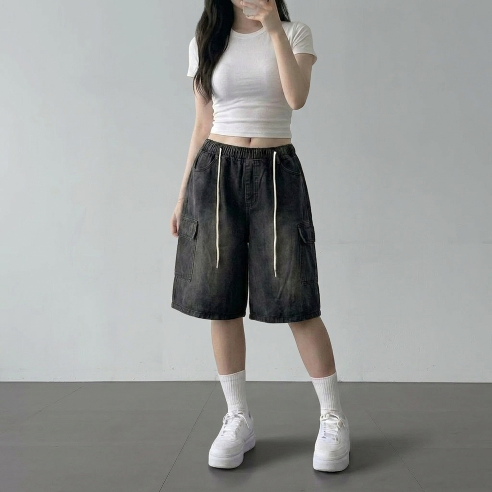 버뮤다청반바지 데님버뮤다팬츠 7부청바지 밴딩청반바지 이미지 2