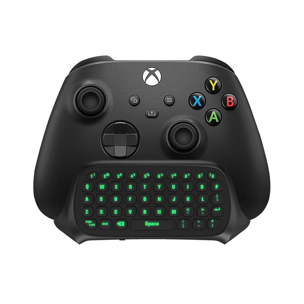 Xbox One용 TiMOVO 그린 백라이트 키보드, Series X /S, 헤드셋 및 오디오 잭 포함 무선 채팅패드 메시지 키패드, 미니 게임 키보드 장착 One /One Eli - 상품 이미지