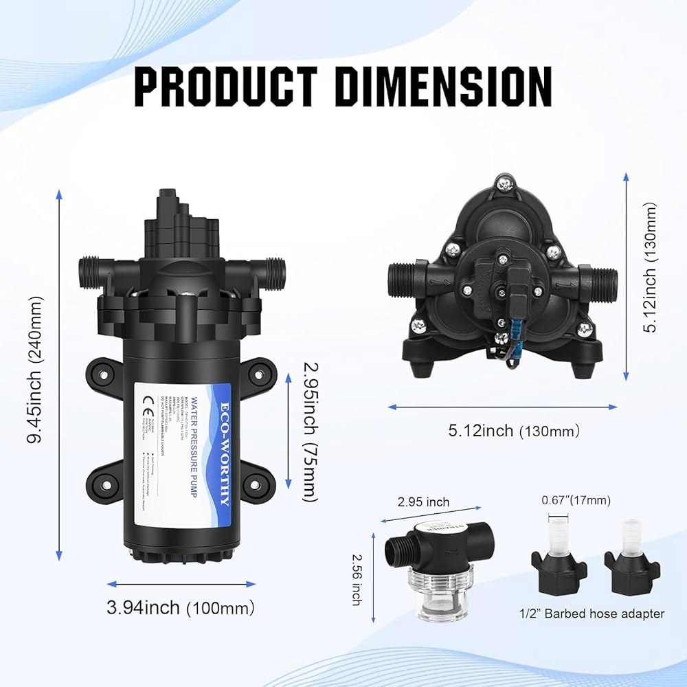 33시리즈 산업용 수압 펌프 110V AC 4.0GPM 50PSI RV 담수 다이어프램 펌프에는 관개용 해양 보트 스프링클러 수도꼭지용 정원 호스 어댑터가 포함되어 있습니다 - 상세 이미지 2