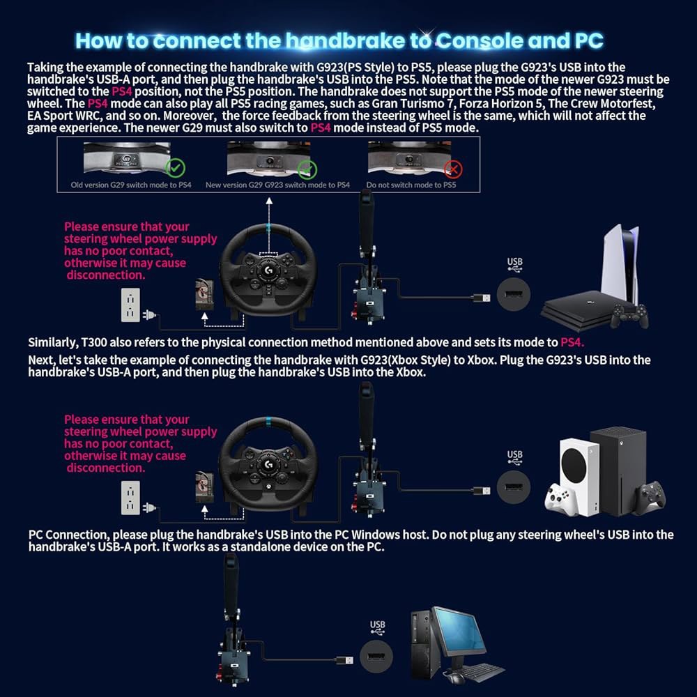 HCXLELD 심 레이싱 핸드브레이크, PS4 /PS5와 호환되는 G29 G923 T300 휠, XBOX 시리즈 X /S, One과 G920 TX 포함된 테이블 클램프 - 상세 이미지 2