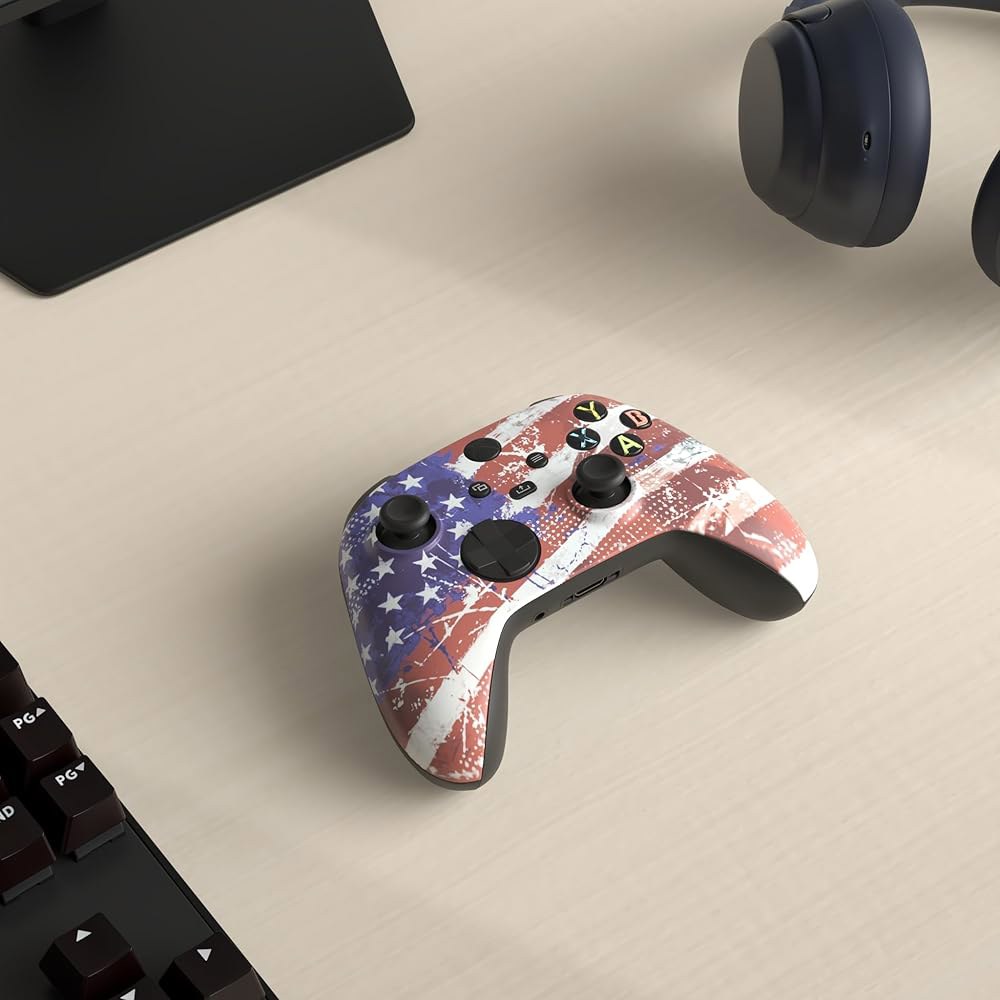 Xbox Series X /S & One(미국 국기)과 호환되는 ProControllers LLC 수작업 맞춤형 컨트롤러 8 Series X/S Blue & Purpl - 상세 이미지 2