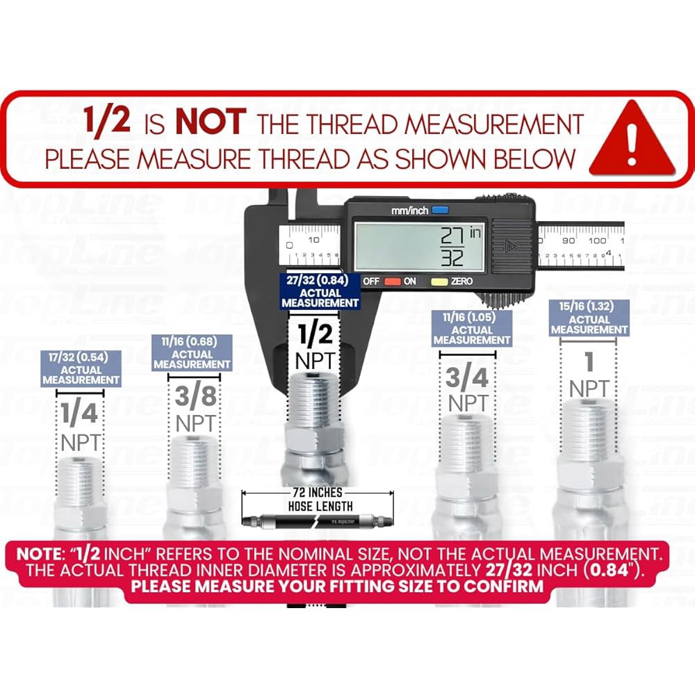 1/2 유압 호스 어셈블리 72인치 u2013 남성 NPT x NPT, 5,220 PSI, SAE 100 R2AT, 2와이어 브레이드, 내유성 고무, 고강도 고압 라인 | 모델 - 상세 이미지 2