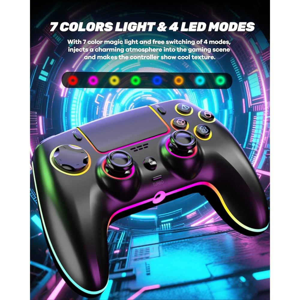 PS5 /Pro /PC /MAC /Mobile /Steam Deck용 MystILUCK 무선 프로 컨트롤러, 7가지 색상 RGB 조명 /홀 이펙트 조이스틱 & 트리거 /터보 /프로 - 상세 이미지 2