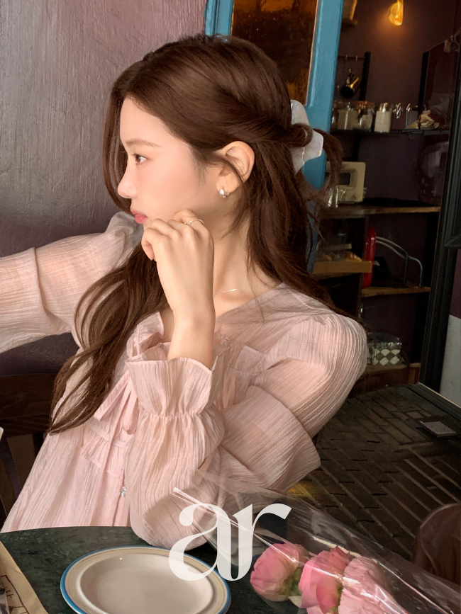 프릴 셔링 리본 스트랩 텐셀 블라우스 bs8744 이미지 2