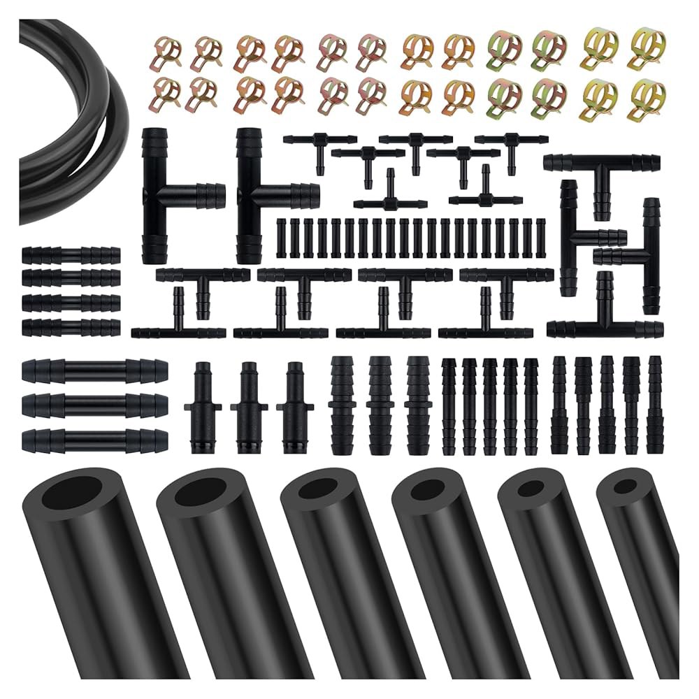 94PCS 5피트 진공 호스 자동차 세트, 6가지 크기, 3/8인치, 5/16인치, 1/4인치, 3/16인치, 5/32인치, 1/8인치 실리콘 라인 키트, 64개의 커넥터와 24개 - 상품 이미지
