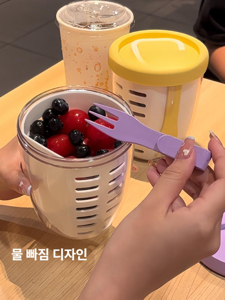 샐러드 도시락 과일 그린4개 케이스 휴대용 과일컵 런치박스 세트 고급형 내구성 강화 - 상세 이미지 2