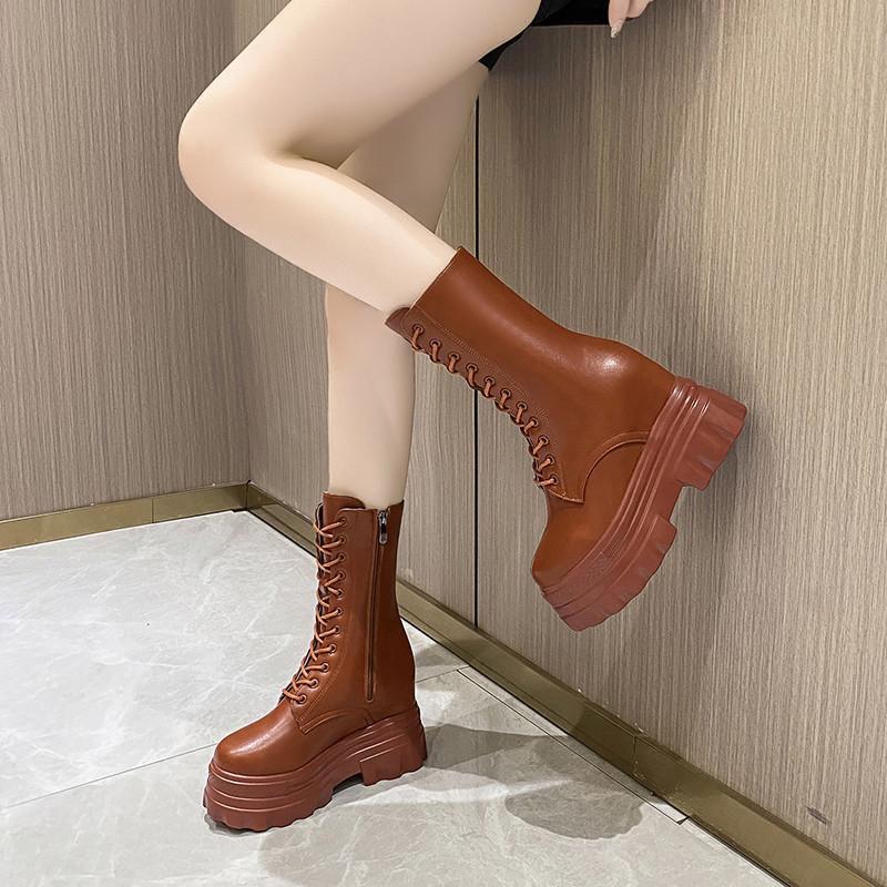 11CM 속굽 키높이 미들 워커 발편한 가보시 통굽 워커부츠 220-245mm - 상세 이미지 2